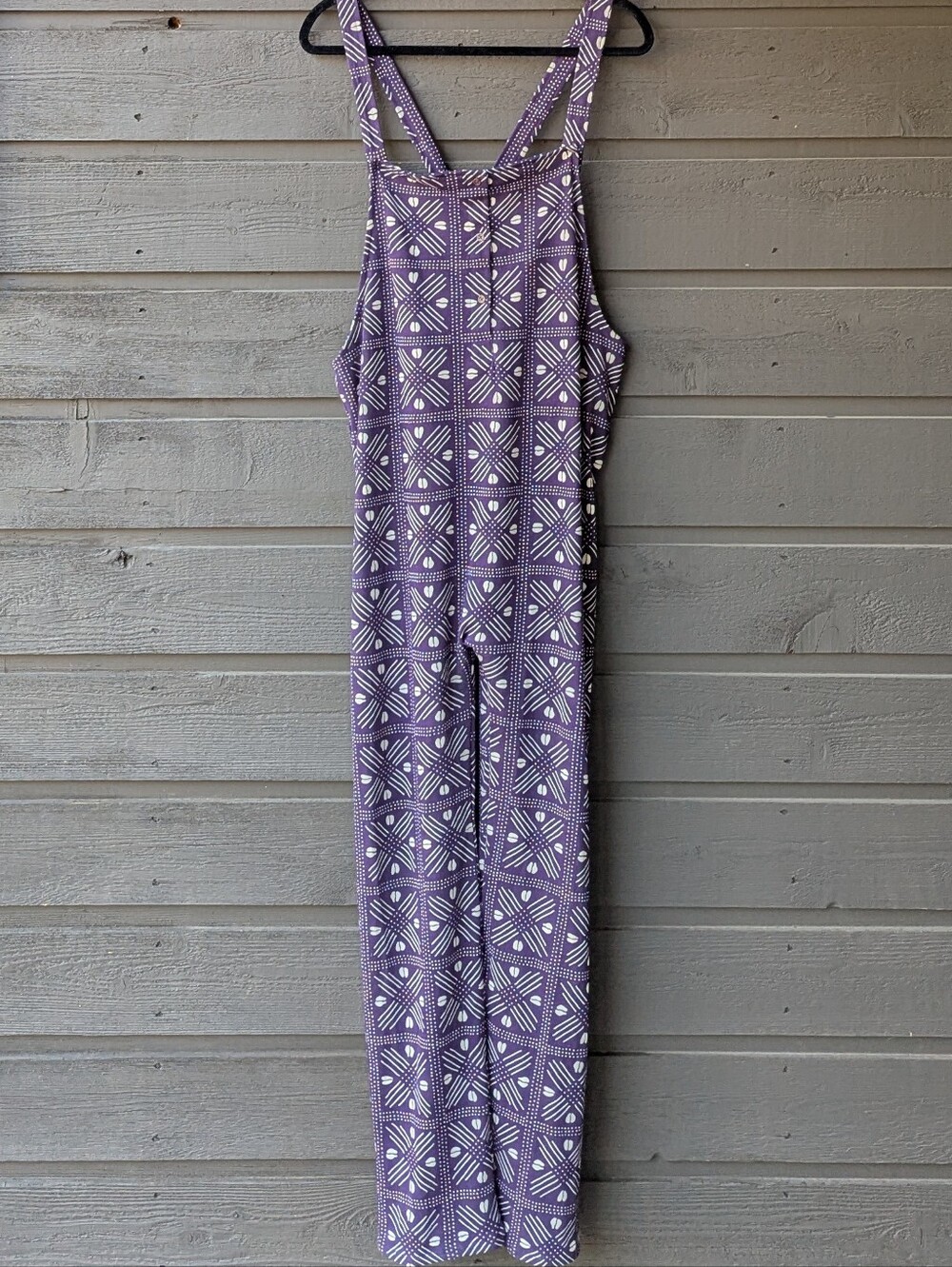 NWOT Ade + Ayo Deep Purple Geometric Pattern Bib Overalls Size XXL 100% Cotton